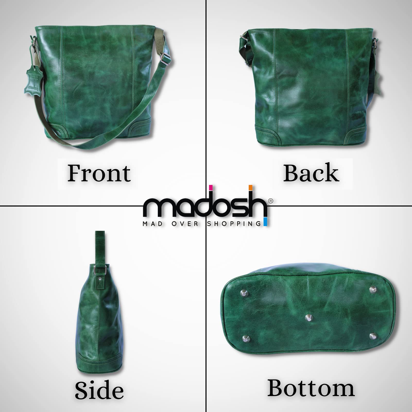  Women's Bucket Style Buffalo Leather Green Shoulder Crossbody Laptop Office Bag
